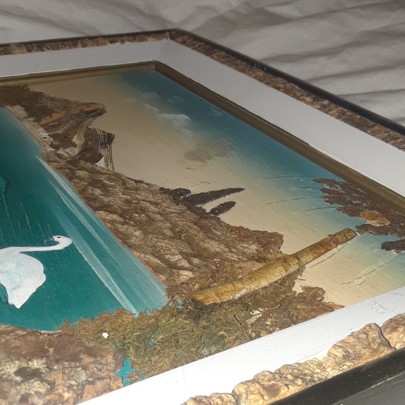 Vintage AMAZING painting made with tree bark, etc - Picture 5 of 8